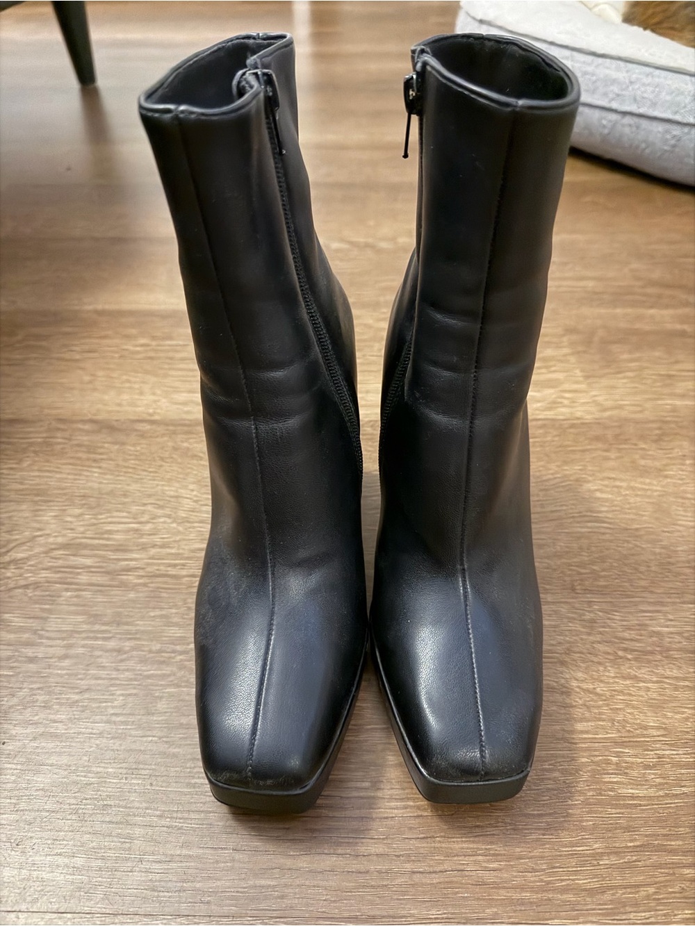 Steve Madden Black Platform Square-Toe Ankle Boots - Picture 2 of 3